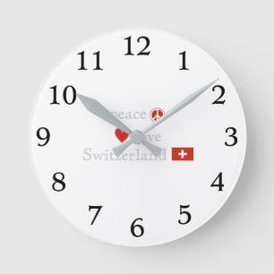 Peace Love and Switzerland Round Clock