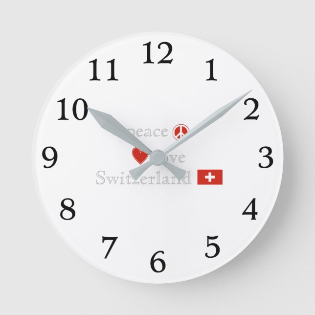 Peace Love and Switzerland Round Wall Clock (Front)