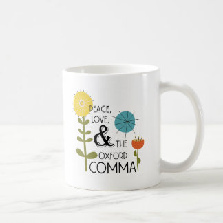 Peace, Love, and the Oxford Comma Retro Floral Mug