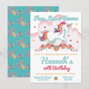 Peace Love and Unicorns Hippie BIrthday Party Invitation