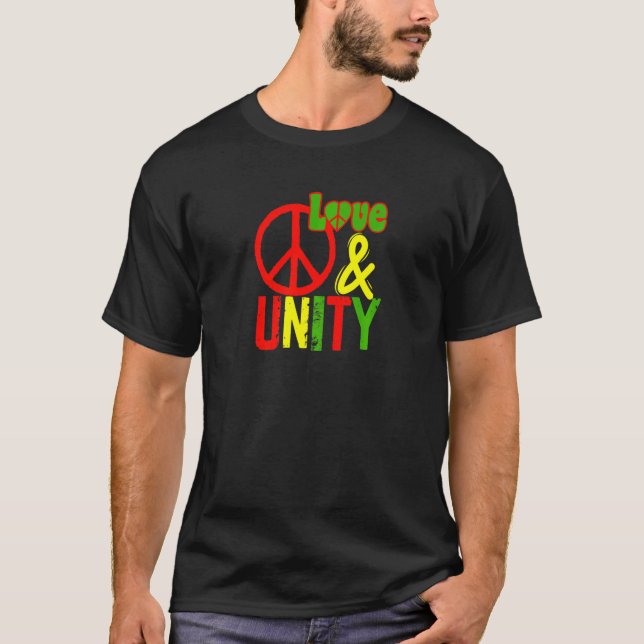 Peace Love and Unity Jamaica Reggae Music Rasta Re T-Shirt (Front)