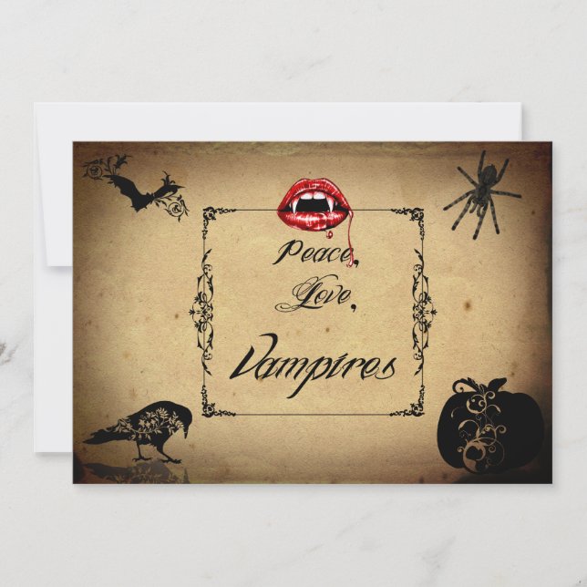 Peace, Love, and Vampires Halloween Party Invitation (Front)