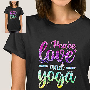 Peace Love and Yoga Pastel Rainbow on Black        T-Shirt