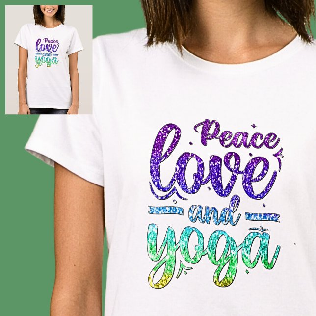 Peace Love and Yoga Pastel Rainbow on White        T-Shirt (Creator Uploaded)