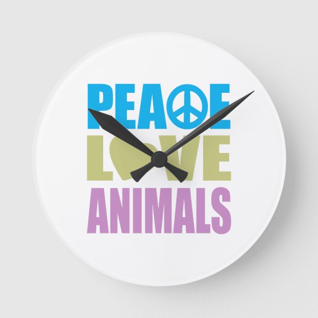 Peace Love Animals Round Clock (Front)