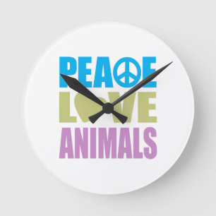 Peace Love Animals Round Clock
