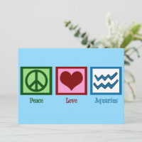 Peace Love Aquarius Sign Cute Blue Birthday Card