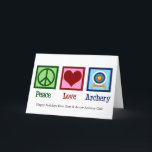 Peace Love Archery Custom Christmas Holiday Card<br><div class="desc">Cute custom archery Christmas cards. Beautiful personalised Peace Love Archery holiday card with a green peace sign,  red heart,  and a target for an archer.</div>