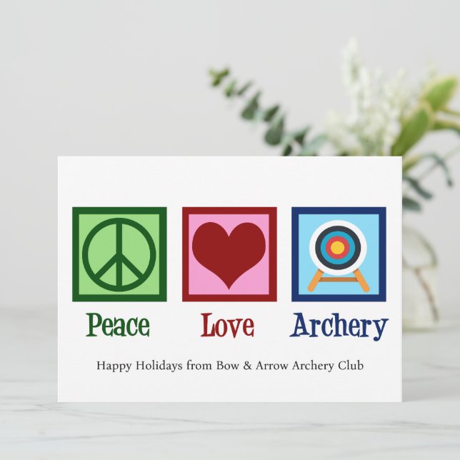 Peace Love Archery Cute Christmas Holiday Card (Standing Front)