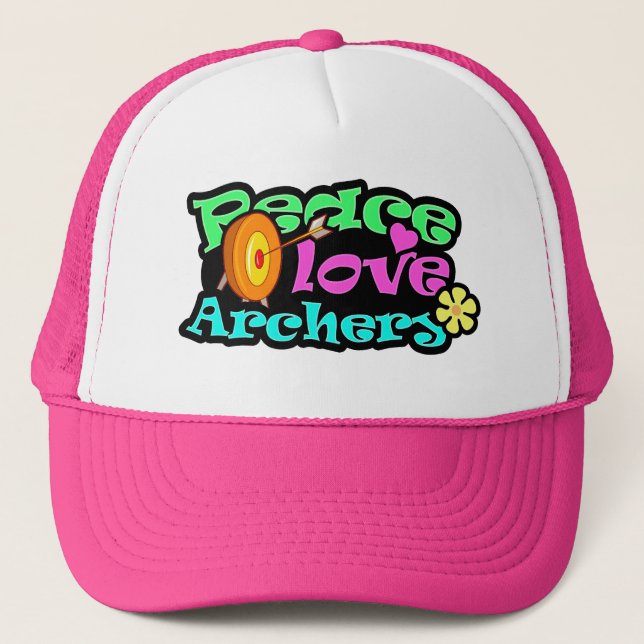 Peace, Love, Archery Trucker Hat (Front)