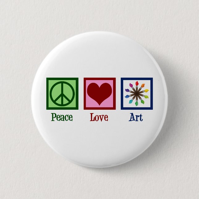 Peace Love Art Teacher Cute Paintbrush 6 Cm Round Badge (Front)