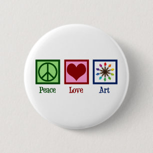 Peace Love Art Teacher Cute Paintbrush 6 Cm Round Badge