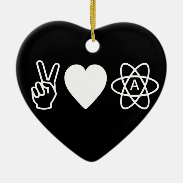 Peace Love Atheism Ceramic Tree Decoration (Front)
