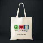 Peace Love Audiology Custom Audiologist Tote Bag<br><div class="desc">Peace Love Audiology tote bag gift for an audiologist that studies hearing. A peace sign,  heart,  and an ear to represent audiological studies.</div>