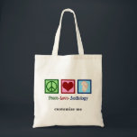 Peace Love Audiology Custom Audiologist Tote Bag<br><div class="desc">Peace Love Audiology tote bag gift for an audiologist that studies hearing. A peace sign,  heart,  and an ear to represent audiological studies.</div>