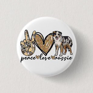 Peace, Love, Aussie, Australian Shepherd Dog, Pets 3 Cm Round Badge