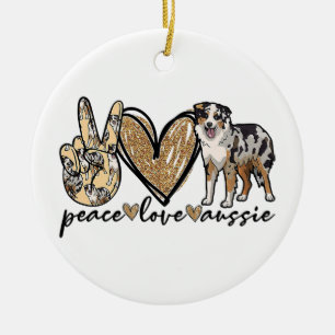 Peace, Love, Aussie, Australian Shepherd Dog, Pets Ceramic Tree Decoration