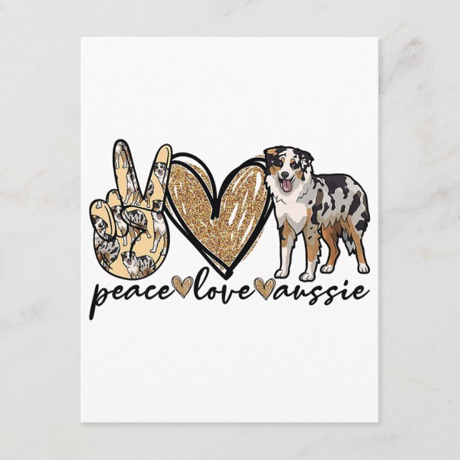 Peace, Love, Aussie, Australian Shepherd Dog, Pets Enclosure Card (Front)