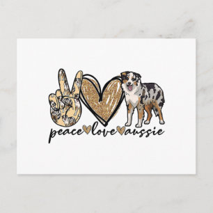 Peace, Love, Aussie, Australian Shepherd Dog, Pets Holiday Postcard