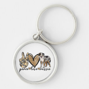Peace, Love, Aussie, Australian Shepherd Dog, Pets Key Ring