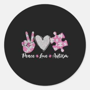 Peace Love Autism Autism Awareness Month Puzzle He Classic Round Sticker
