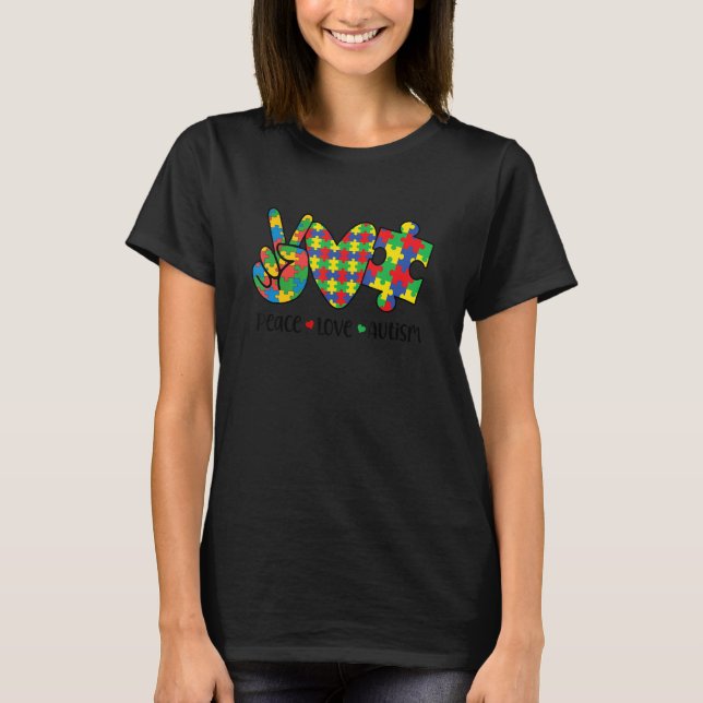 Peace Love Autism Awareness Month Acceptance Puzzl T-Shirt (Front)