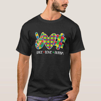 Peace Love Autism Awareness Month Acceptance Puzzl T-Shirt