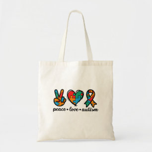 Peace Love Autism Awareness Tote Bag