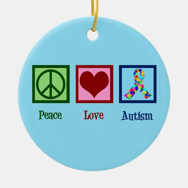 Peace Love Autism Ceramic Tree Decoration (Front)