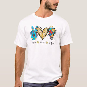 Peace Love Autism Cool Awareness ASD Hippie Men Wo T-Shirt