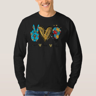 Peace Love Autism Cool Awareness Asd Hippie Men Wo T-Shirt