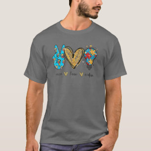 Peace Love Autism Cool Awareness ASD Hippie Men Wo T-Shirt