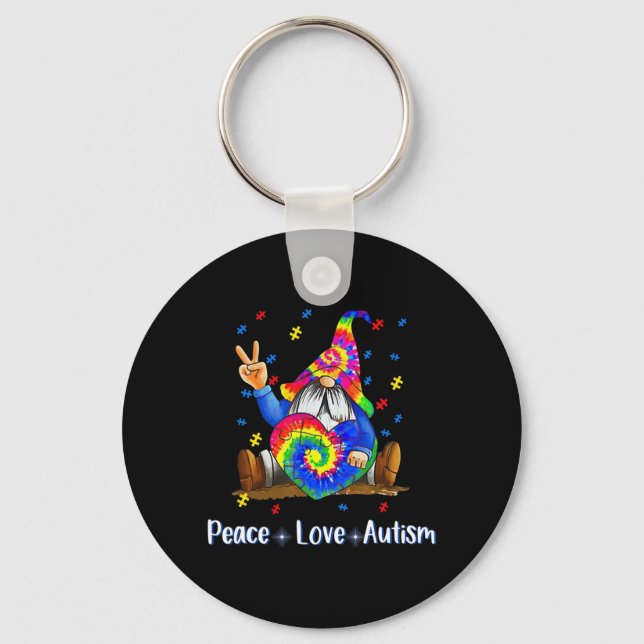 Peace Love Autism Gnome Autism Tie Dye Autism Awar Key Ring (Front)