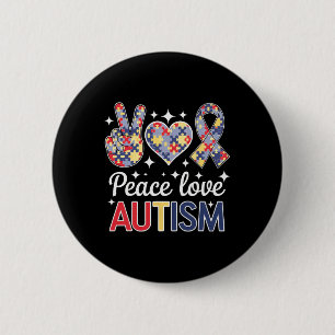 Peace Love Autism In April We Wear Blue For Autism 6 Cm Round Badge