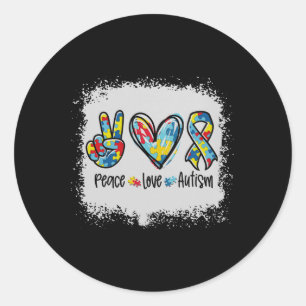 Peace Love Autism In April We Wear Blue For Autism Classic Round Sticker