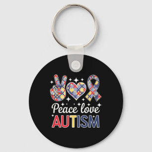 Peace Love Autism In April We Wear Blue For Autism Key Ring