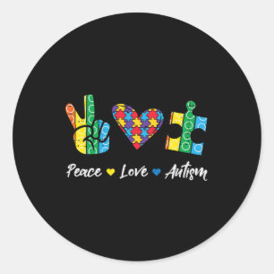 Peace Love Autism Puzzle Awareness Autistic Men Wo Classic Round Sticker