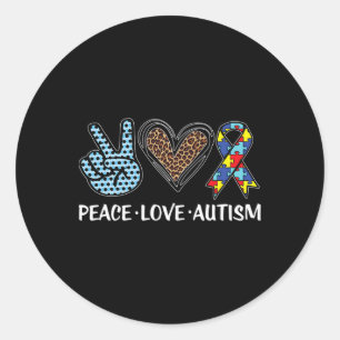 Peace Love Autism Puzzle Pieces Ribbon Autism Awar Classic Round Sticker