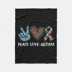 Peace Love Autism Puzzle Pieces Ribbon Autism Awar Fleece Blanket