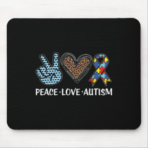 Peace Love Autism Puzzle Pieces Ribbon Autism Awar Mouse Mat