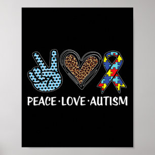 Peace Love Autism Puzzle Pieces Ribbon Autism Awar Poster