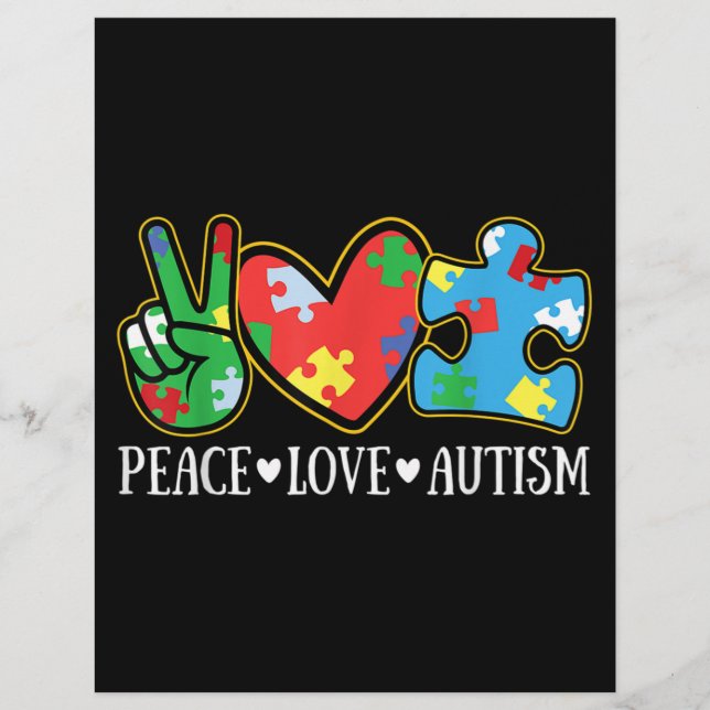 Peace Love Autism Puzzle Ribbon Autism Awareness Custom Letterhead (Front)