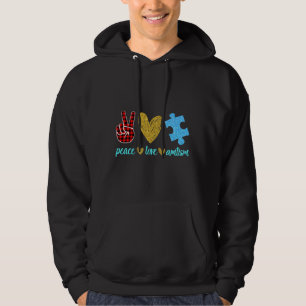 Peace Love Autism Puzzle Ribbon Autism Awareness D Hoodie