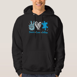 Peace Love Autism Puzzle Ribbon Autism Awareness Hoodie