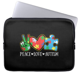 Peace Love Autism Puzzle Ribbon Autism Awareness Laptop Sleeve