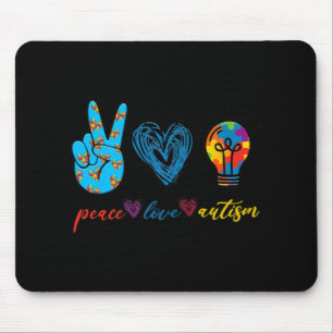 Peace Love Autism Puzzle Ribbon Autism Awareness P Mouse Mat