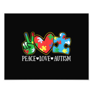 Peace Love Autism Puzzle Ribbon Autism Awareness Photo Print