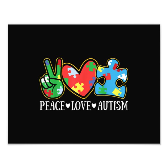 Peace Love Autism Puzzle Ribbon Autism Awareness Photo Print (Front)