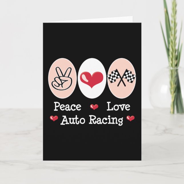 Peace Love Auto Racing Chequered Flag Notecard (Front)