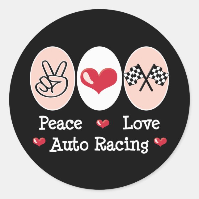 Peace Love Auto Racing Chequered Flag Stickers (Front)